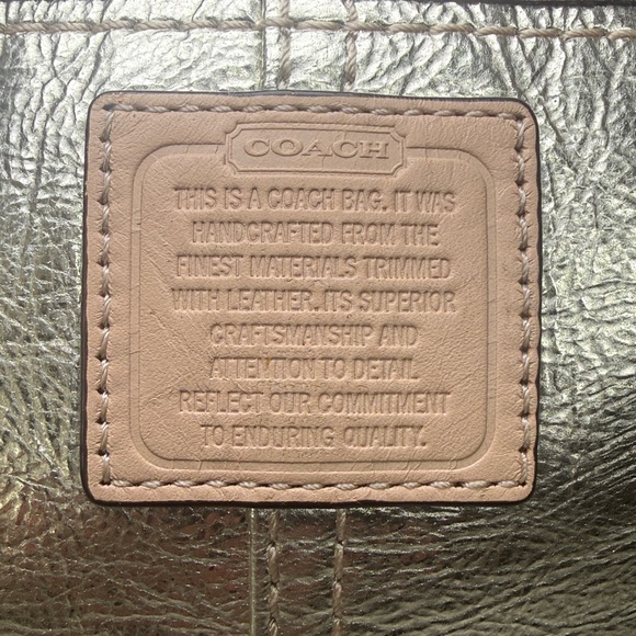 Coach Metallic Pouchette Small Shoulder Bag Wristlet Tan Leather Trim - Picture 2 of 16